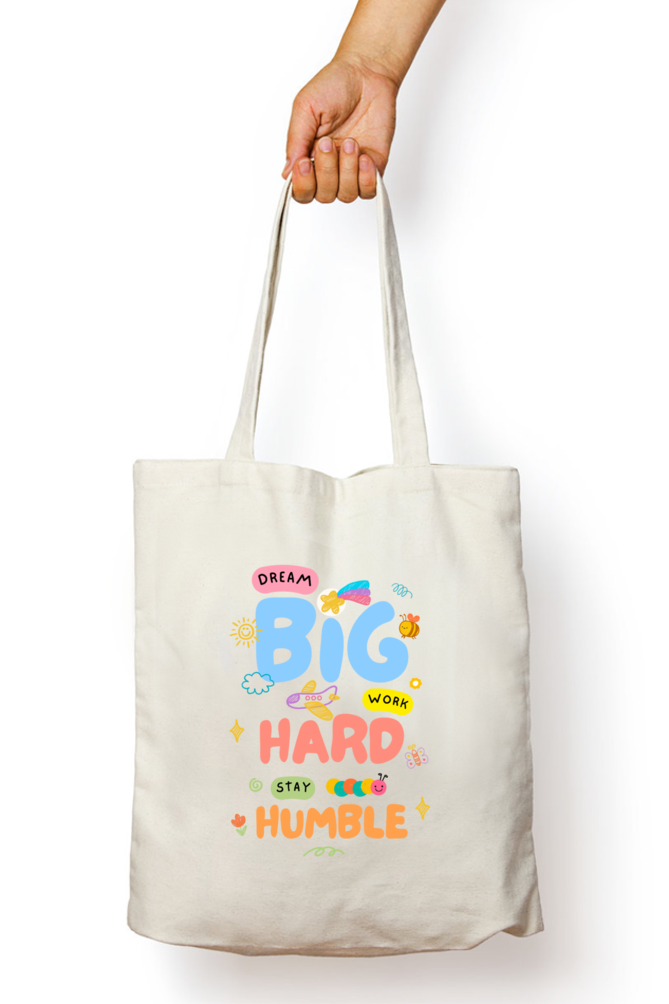 Chase Your Dreams with Heart: "Dream Big Work Hard Stay Humble" Whimsical Tote Zipper Bag – Custom from Glamlittles