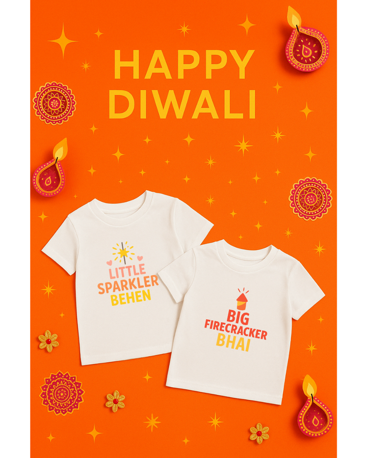 Little Sparkler Behen & Big Firecracker Bhai – Diwali Sibling T-Shirt Set